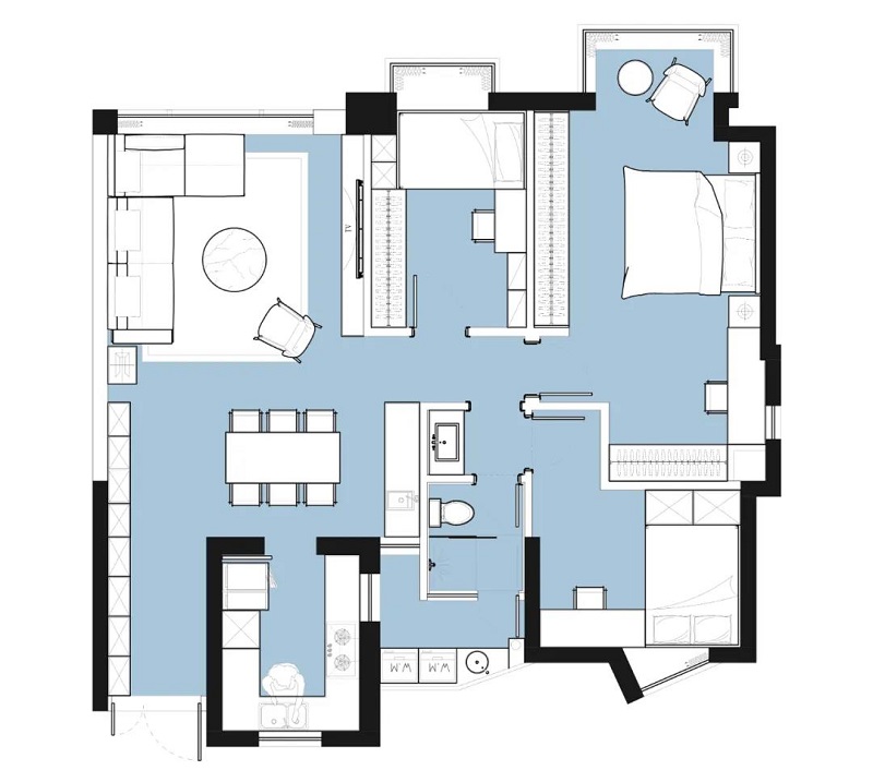 126㎡现代风格三居室效果图，美观且空间利用率高